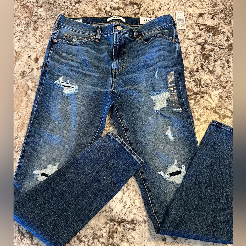 NEW Pac Sun Womens Jeans 32 x 32 Stacked Skinny Distressed Stretch Ripped NWT